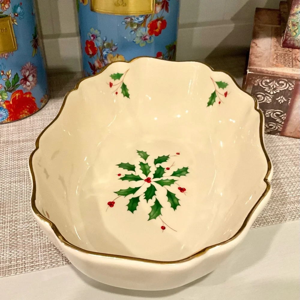 Lenox Cream Bowl with Holly Accents - Picture 2 of 8